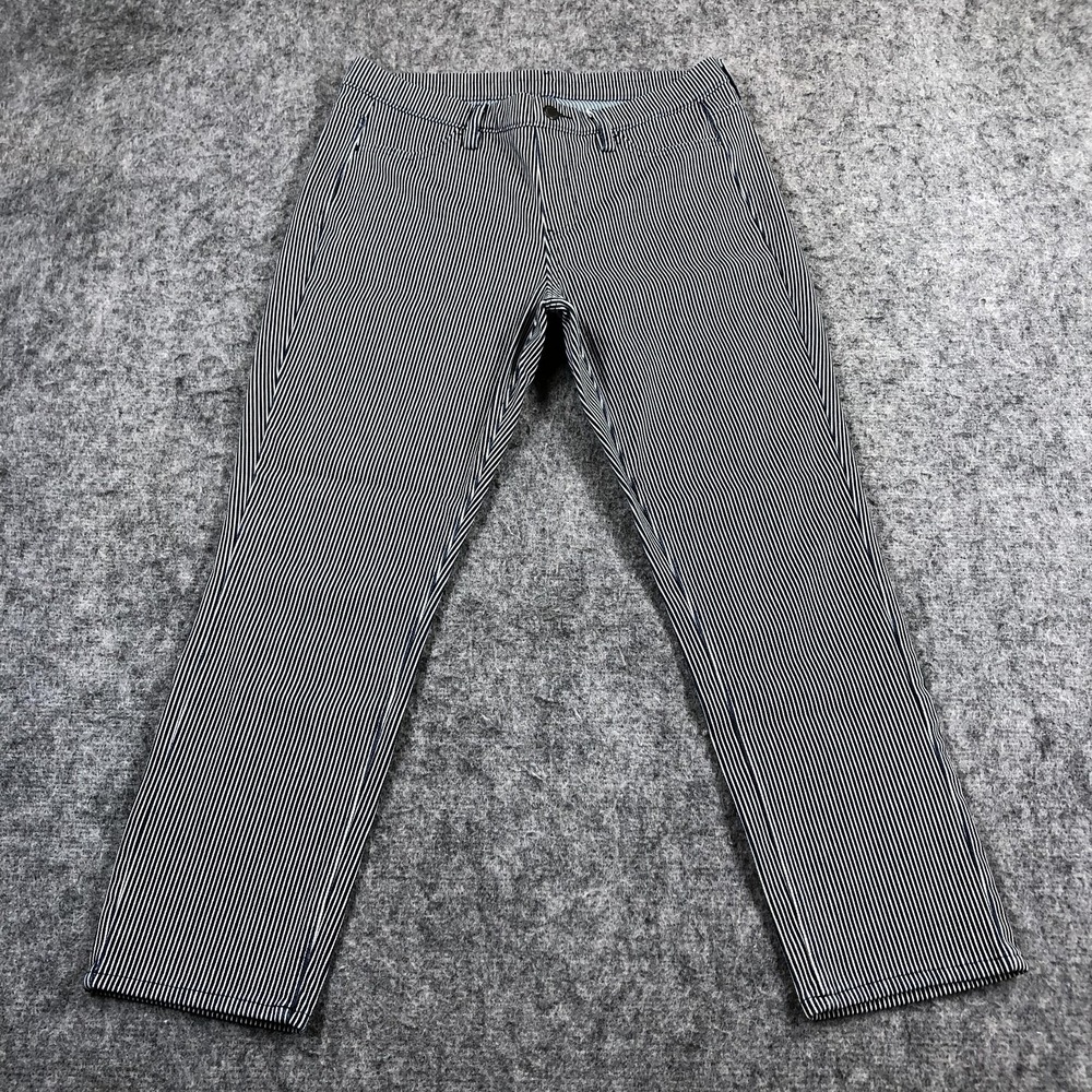 Uniqlo Pants Womens L Blue Striped Denim Straight Leg Stretch Chino Casual